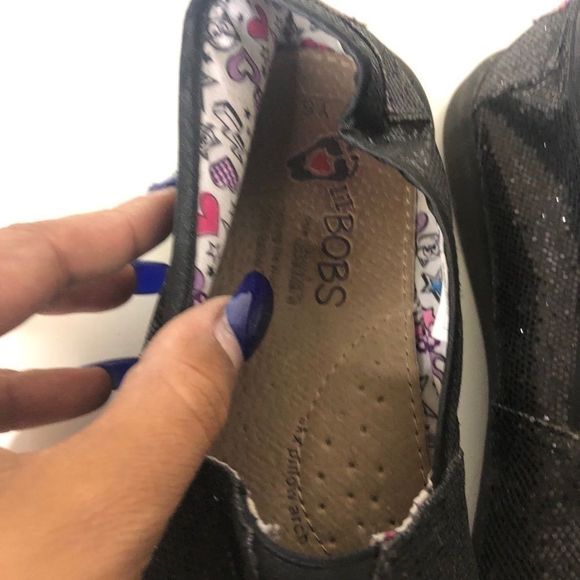 Skechers BOBS Black Sequin Slide On Flats - Picture 5 of 6